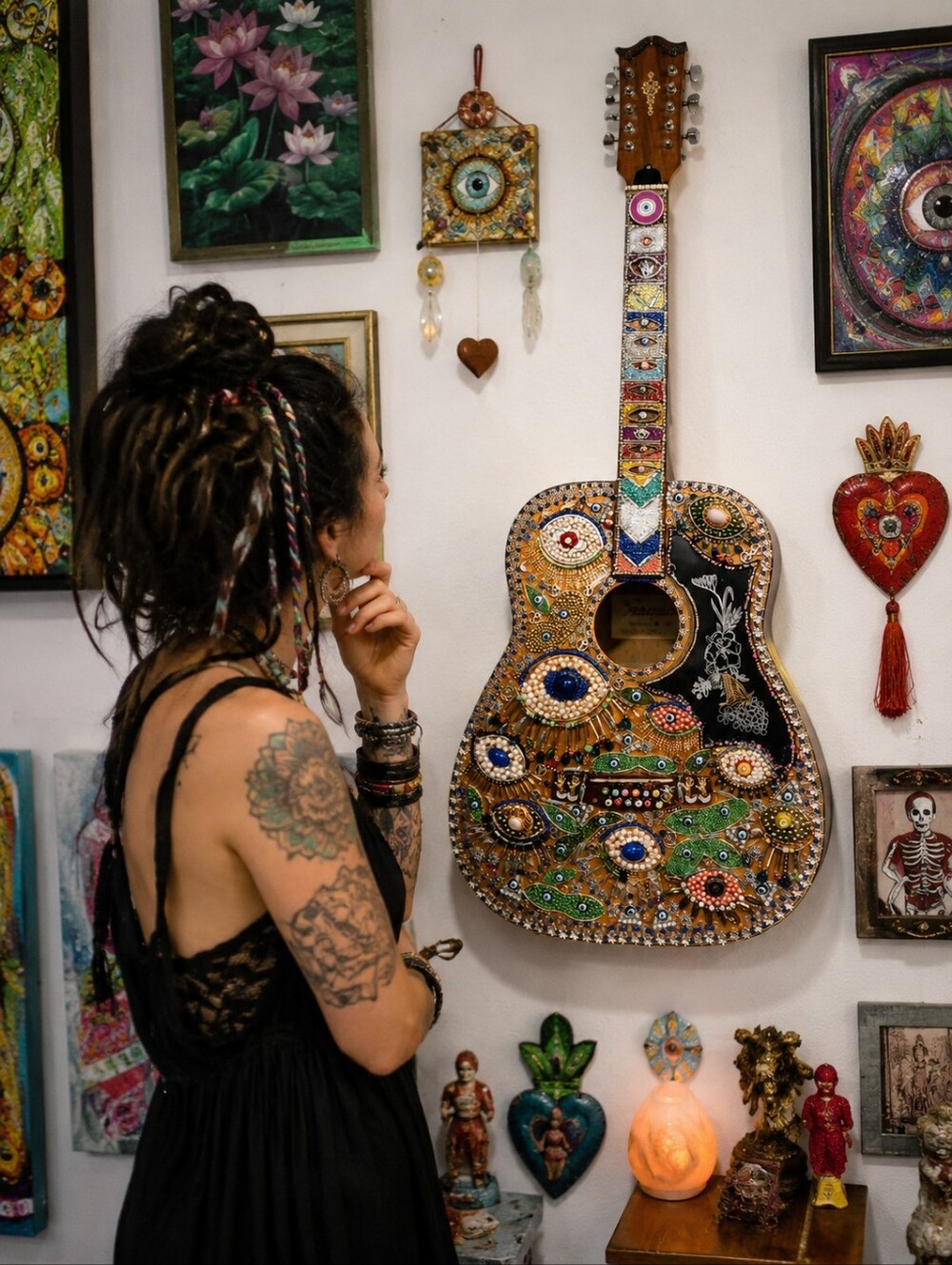 "Guardian of a Thousand Eyes" – One-of-a-Kind Handcrafted Art Guitar Sculpture